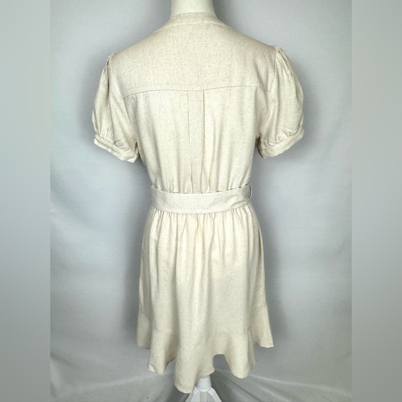 NWT Monteau Shirtdress Short Sleeves Linen Blend Belt Beige Medium Preppy - Picture 7 of 10